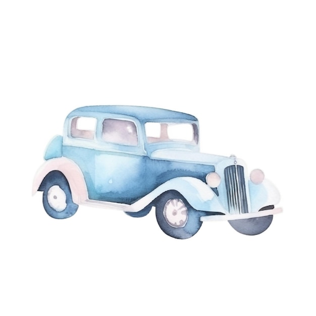 Photo a watercolor painting of a blue car.