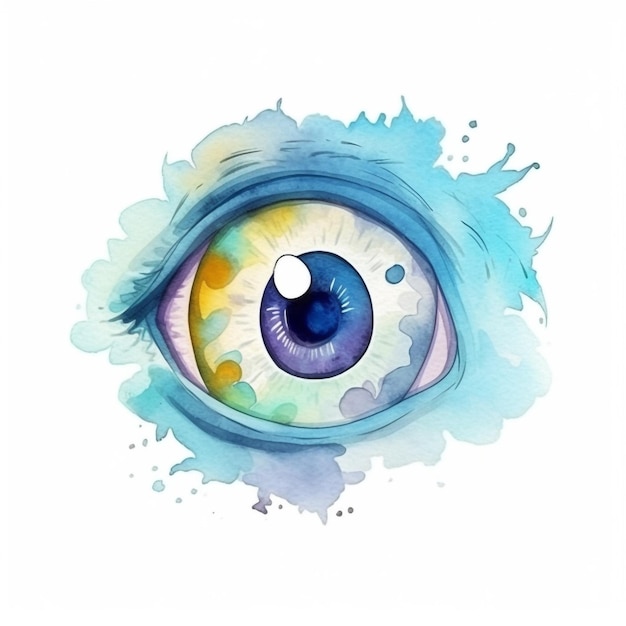 青い目と黄色い目、青と黄色の目の水彩画。