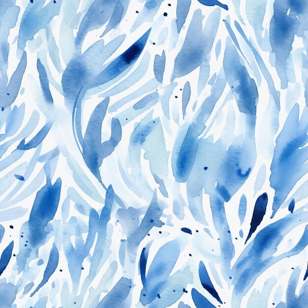 Watercolor painting of blue fish in water.