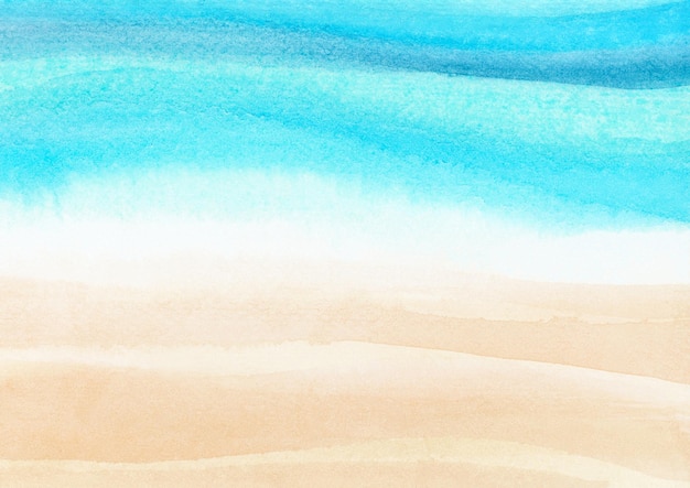 Photo watercolor painting blue ocean wave on sandy beach background