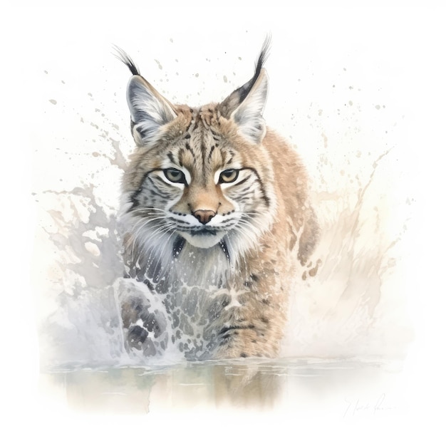 Watercolor painting of bobcat