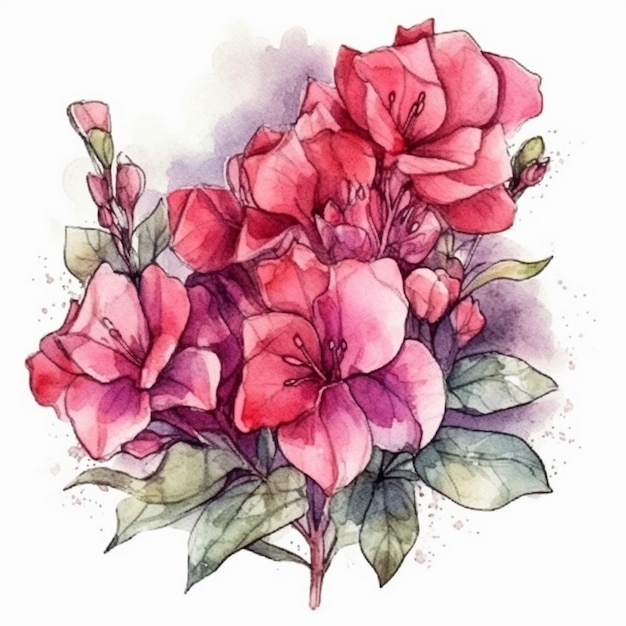 Watercolor painting of Bougainvillea Flowers