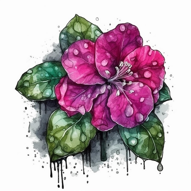 Акварельная живопись цветов бугенвилии
