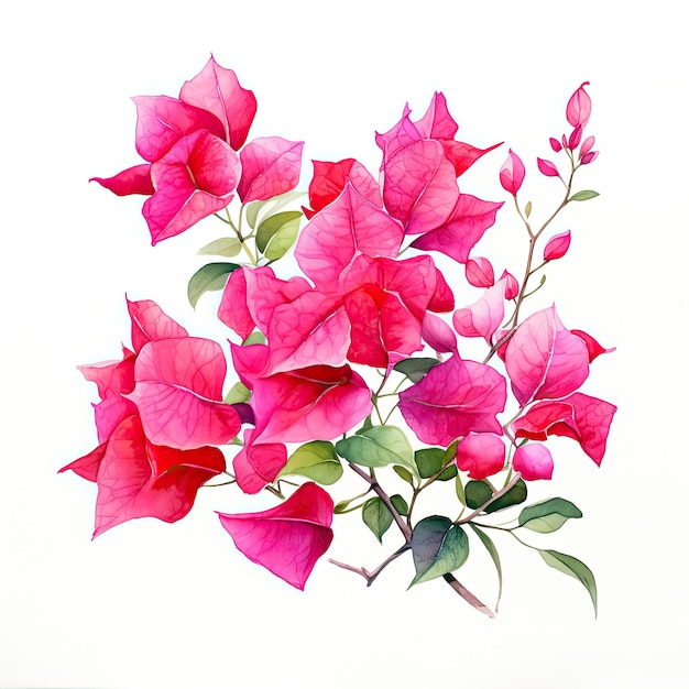 Watercolor painting of bougainvillea with white background