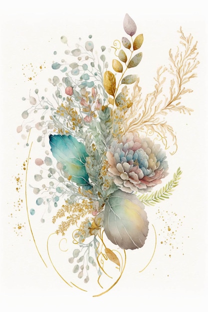 Watercolor painting of a bouquet of flowers generative ai