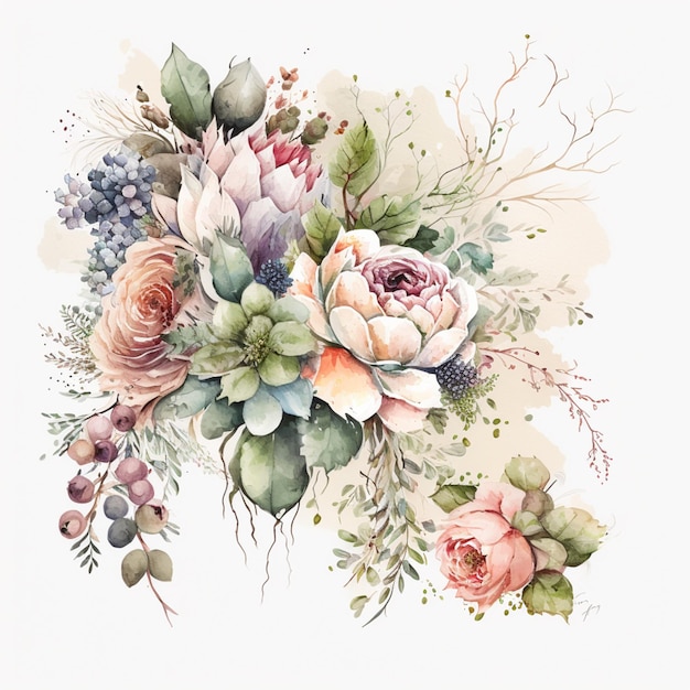 A watercolor painting of a bouquet of flowers with the words " the word " on it "