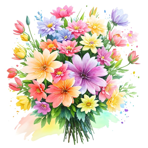 A watercolor painting of a bouquet of flowers