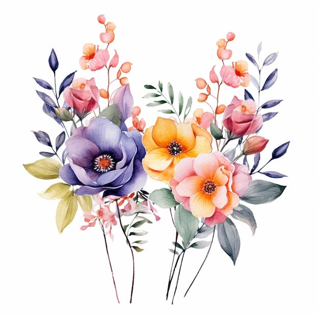 A watercolor painting of a bouquet of flowers.