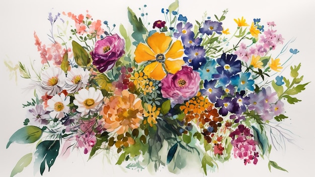 A watercolor painting of a bouquet of flowers.