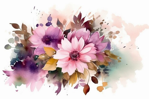 A watercolor painting of a bouquet of flowers.