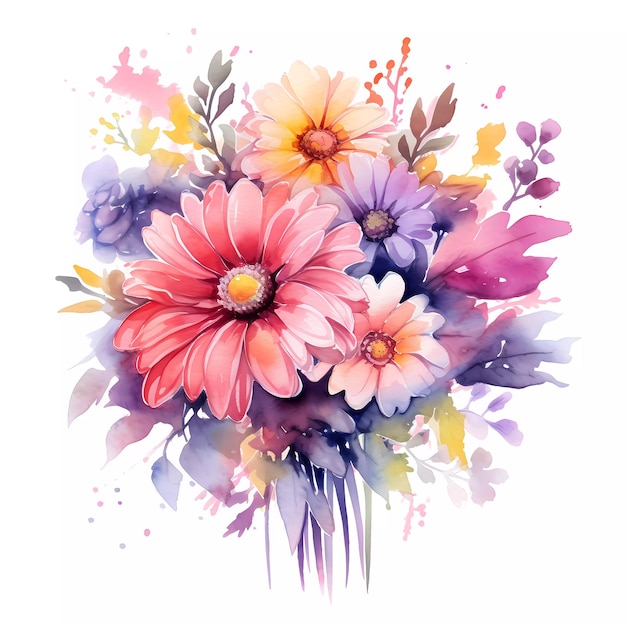 A watercolor painting of a bouquet of flowers