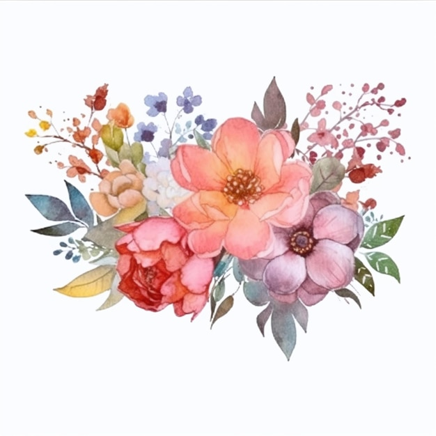 A watercolor painting of a bouquet of flowers.