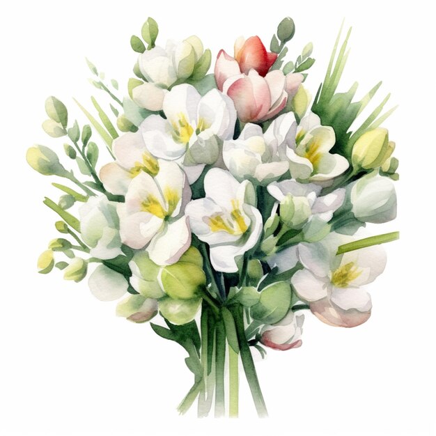 A watercolor painting of a bouquet of flowers