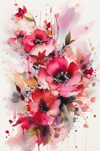 A watercolor painting of a bouquet of flowers