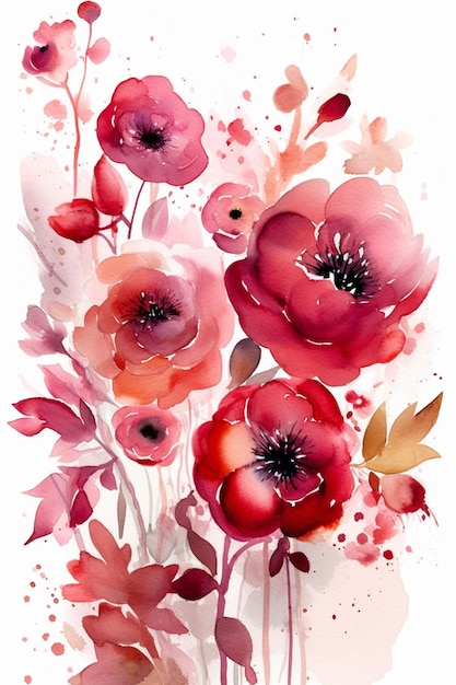 Watercolor painting of a bouquet of flowers.