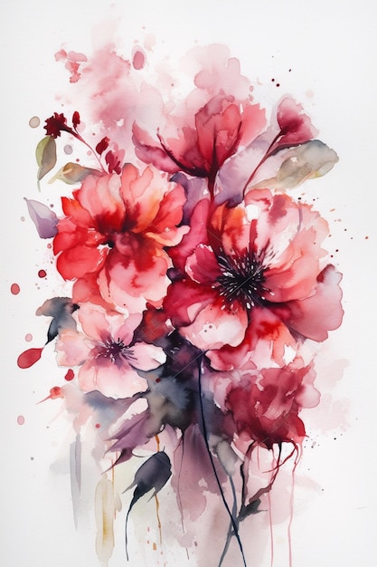 A watercolor painting of a bouquet of flowers.