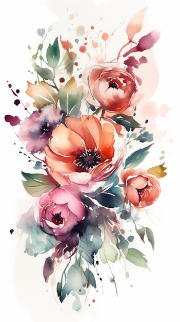 A watercolor painting of a bouquet of flowers.