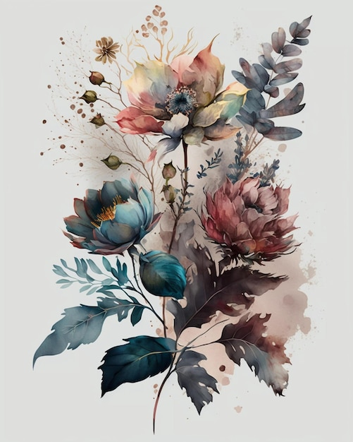 A watercolor painting of a bouquet of flowers.