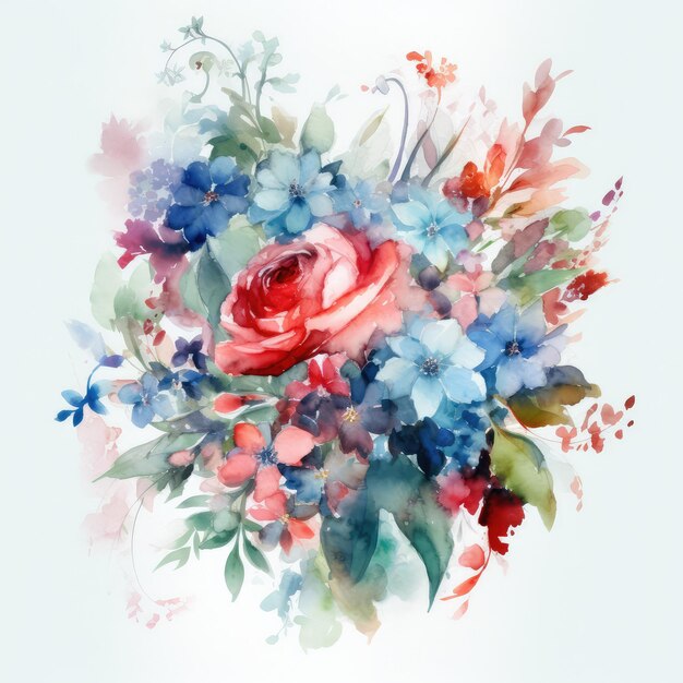 A watercolor painting of a bouquet of flowers