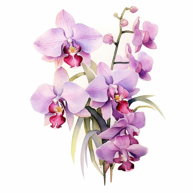 A watercolor painting of a bouquet of orchids.