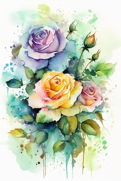 A watercolor painting of a bouquet of roses.