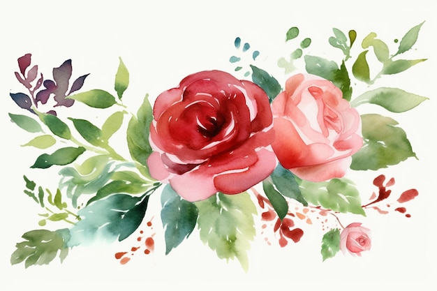 バラの花束の水彩画。