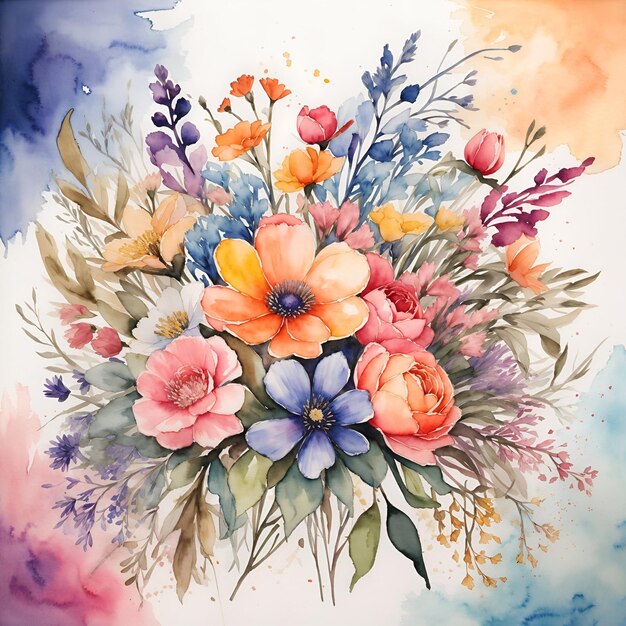 A watercolor painting bouquet with vibrant colorful flowers design generated by AI