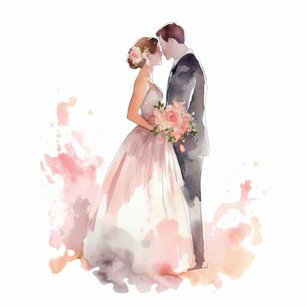 Photo a watercolor painting of a bride and groom