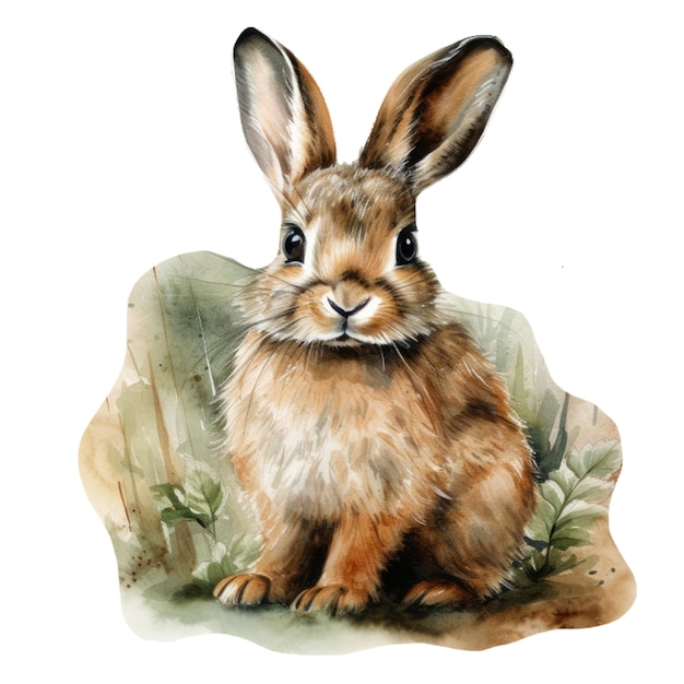 A watercolor painting of a brown rabbit