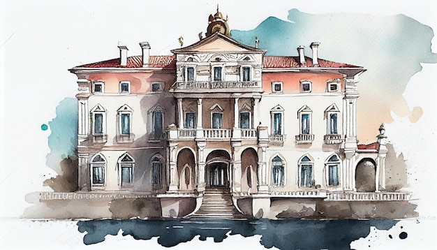 Watercolor painting of a building in venice