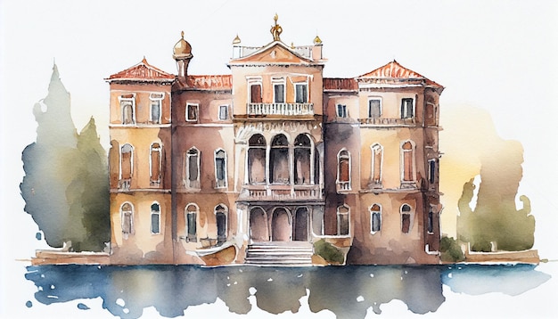 Watercolor painting of a building in venice