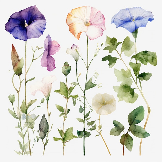 A watercolor painting of a bunch of flowers with the words sweet pea on the bottom