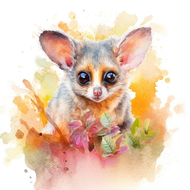 Photo watercolor painting of bushbaby