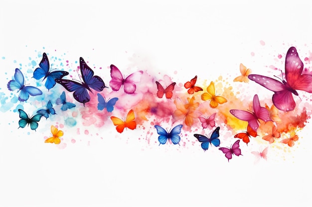 Watercolor painting butterflies isolated pattern on white background generative ai