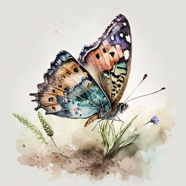 A watercolor painting of a butterfly with the word butterfly on it.