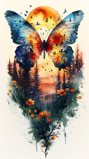 Photo a watercolor painting of a butterfly and the words  love  on the bottom