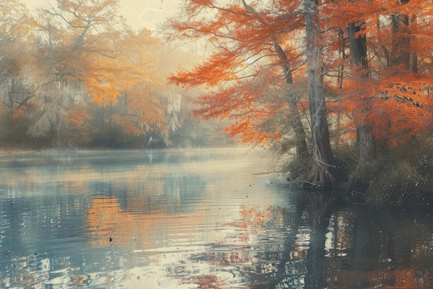 Watercolor painting by the river photography