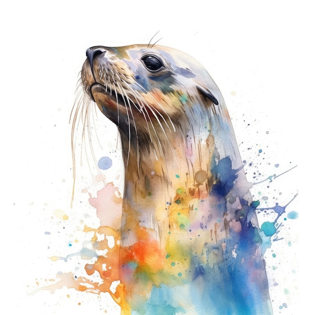 Watercolor painting of california sea lion