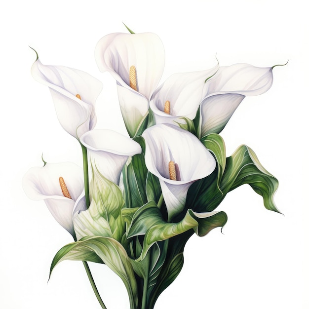 Watercolor painting of calla lily with white background