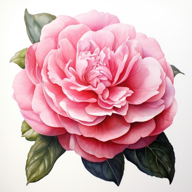 Watercolor painting of camelia with white background