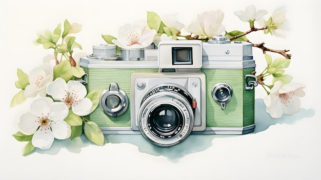 Watercolor painting of a camera