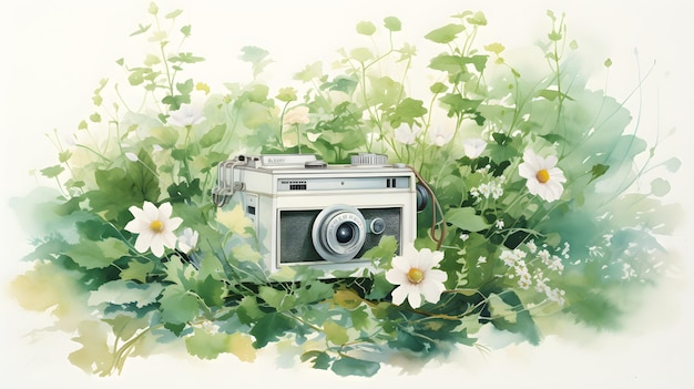 Watercolor painting of a camera