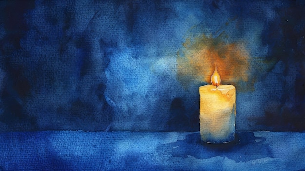 Акварельная картина свечи с светящимся пламенем
