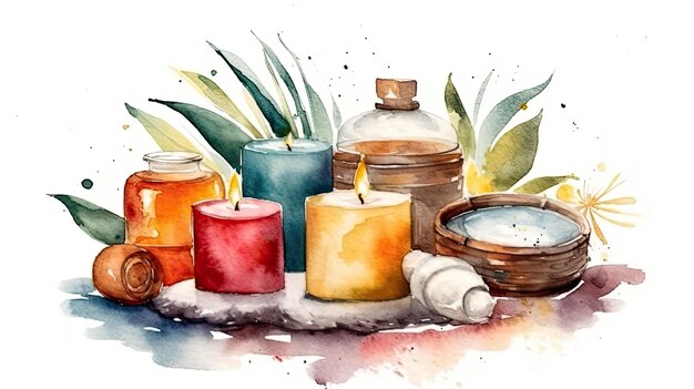 Watercolor painting of candles and a shell