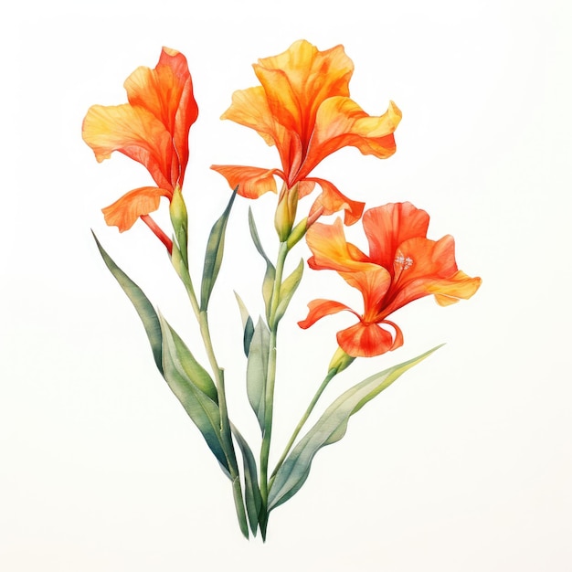 Watercolor painting of canna with white background