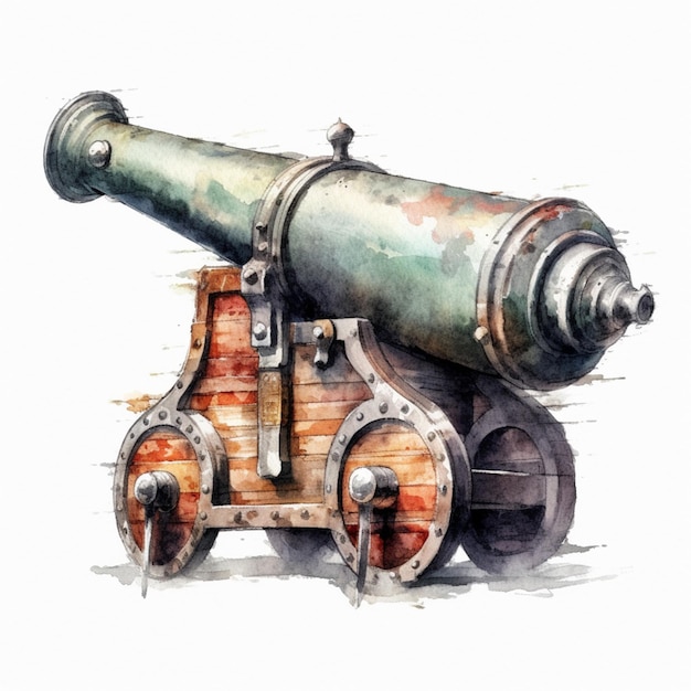 Photo a watercolor painting of a cannon from the cannon museum