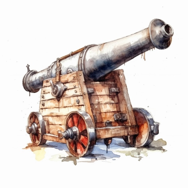 Photo watercolor painting of a cannon from the war of 1812