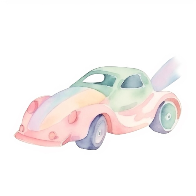 Акварельный рисунок автомобиля со словом "автомобиль" спереди.