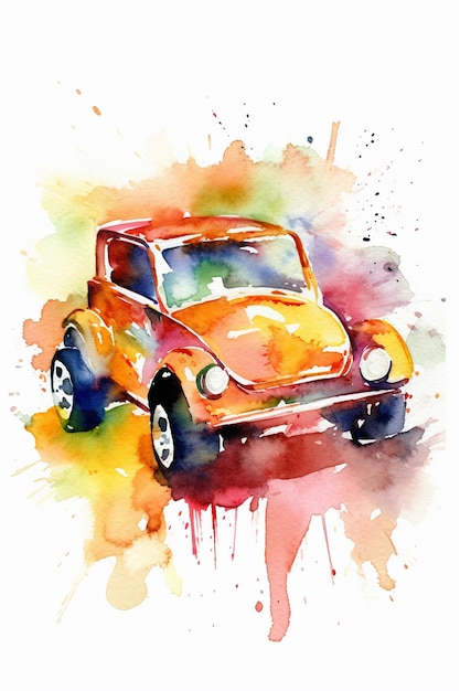 A watercolor painting of a car