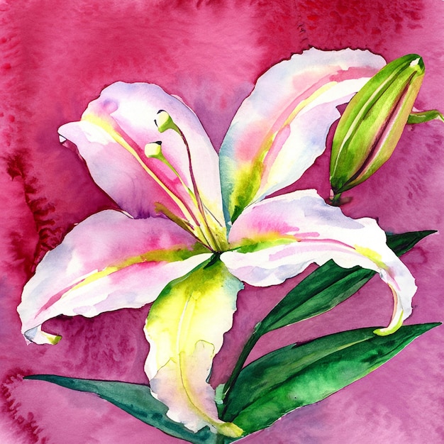 Watercolor painting card with pastel lilies